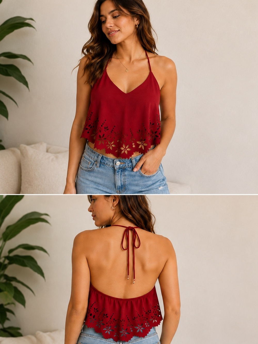 ICON Crimson Laser-Cut Halter Camisole